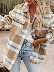 Plaid flannel woolen shirt jacket for women