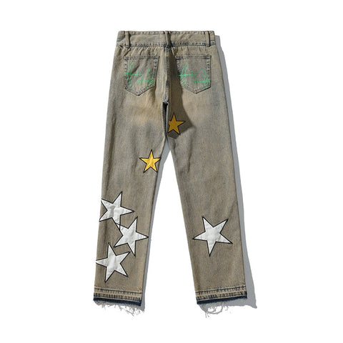 Celestial Studded Grunge Denim Jeans