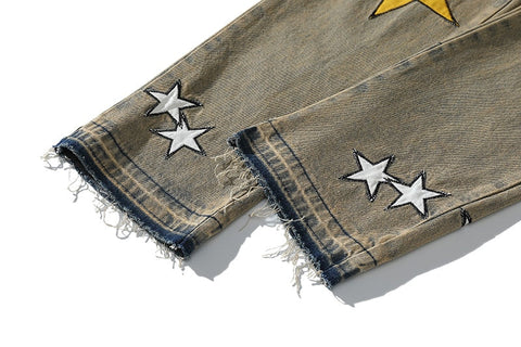 Celestial Studded Grunge Denim Jeans