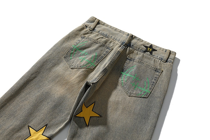 Celestial Studded Grunge Denim Jeans