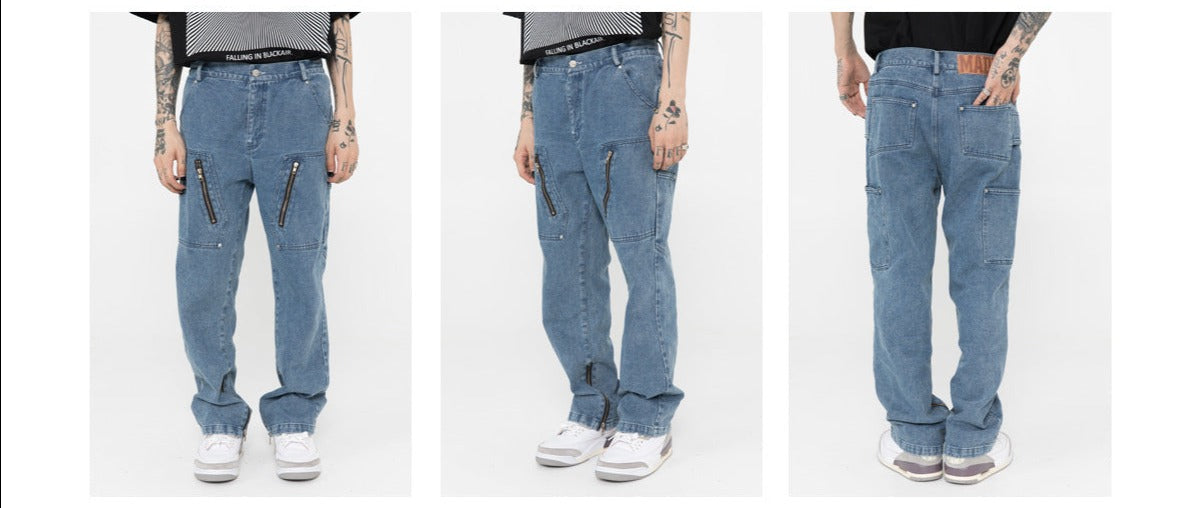 Multi-Zip Utility Denim Jeans