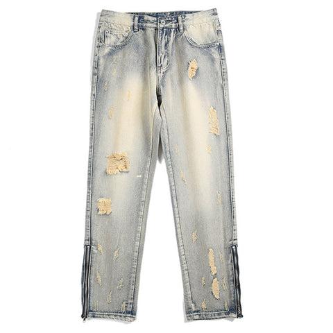 Faded Distressed Zip-Ankle Jeans