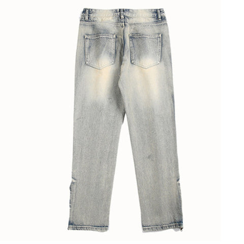 Faded Distressed Zip-Ankle Jeans