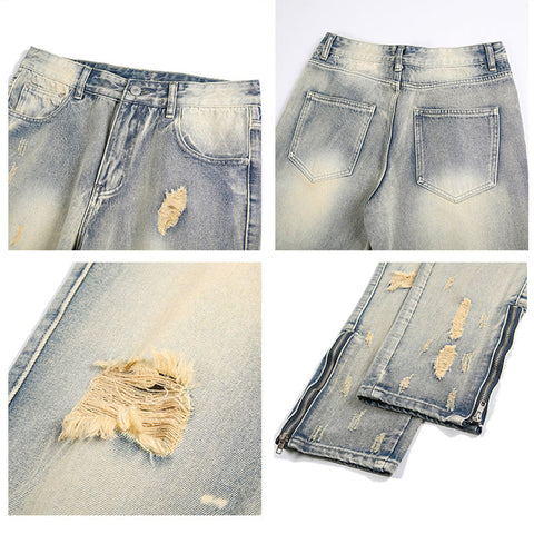 Faded Distressed Zip-Ankle Jeans