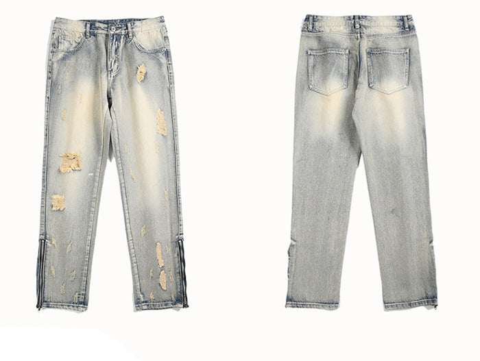 Faded Distressed Zip-Ankle Jeans