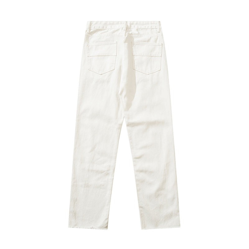 White Graphic Print Straight-Leg Denim Pants