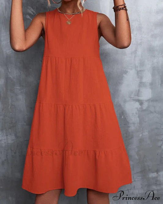 Sleeveless A-Line Dress in Solid Color