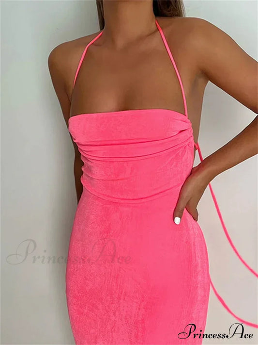 Sleeveless Backless Drawstring Hollow Out Sexy Split    Summer Women Party Y2K Beach Vestidos