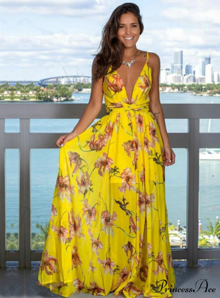 Sleeveless Floral Print Maxi Dress for Party or Beach