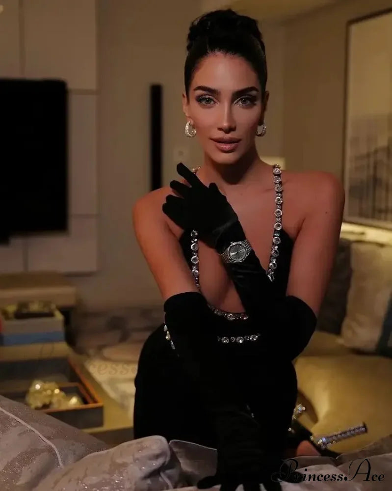 Sleeveless Halter Black Midi Party Dress