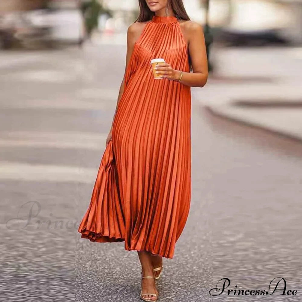Sleeveless Party Spring/Summer Lady Dresses Fashion Elegant Casual Bohemian Loose Coastal Folded O Neck Women Gown Long Dresses