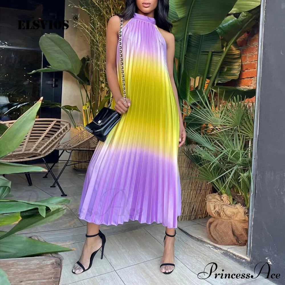 Sleeveless Party Spring/Summer Lady Dresses Fashion Elegant Casual Bohemian Loose Coastal Folded O Neck Women Gown Long Dresses