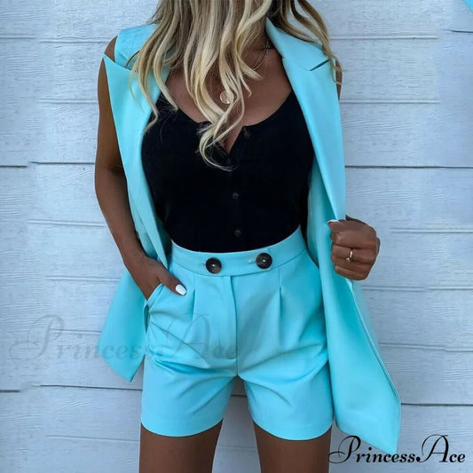 Sleeveless Plaid Button Up Tops Blazer