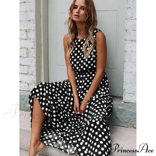 Sleeveless Polka Dot Long Dress for Women