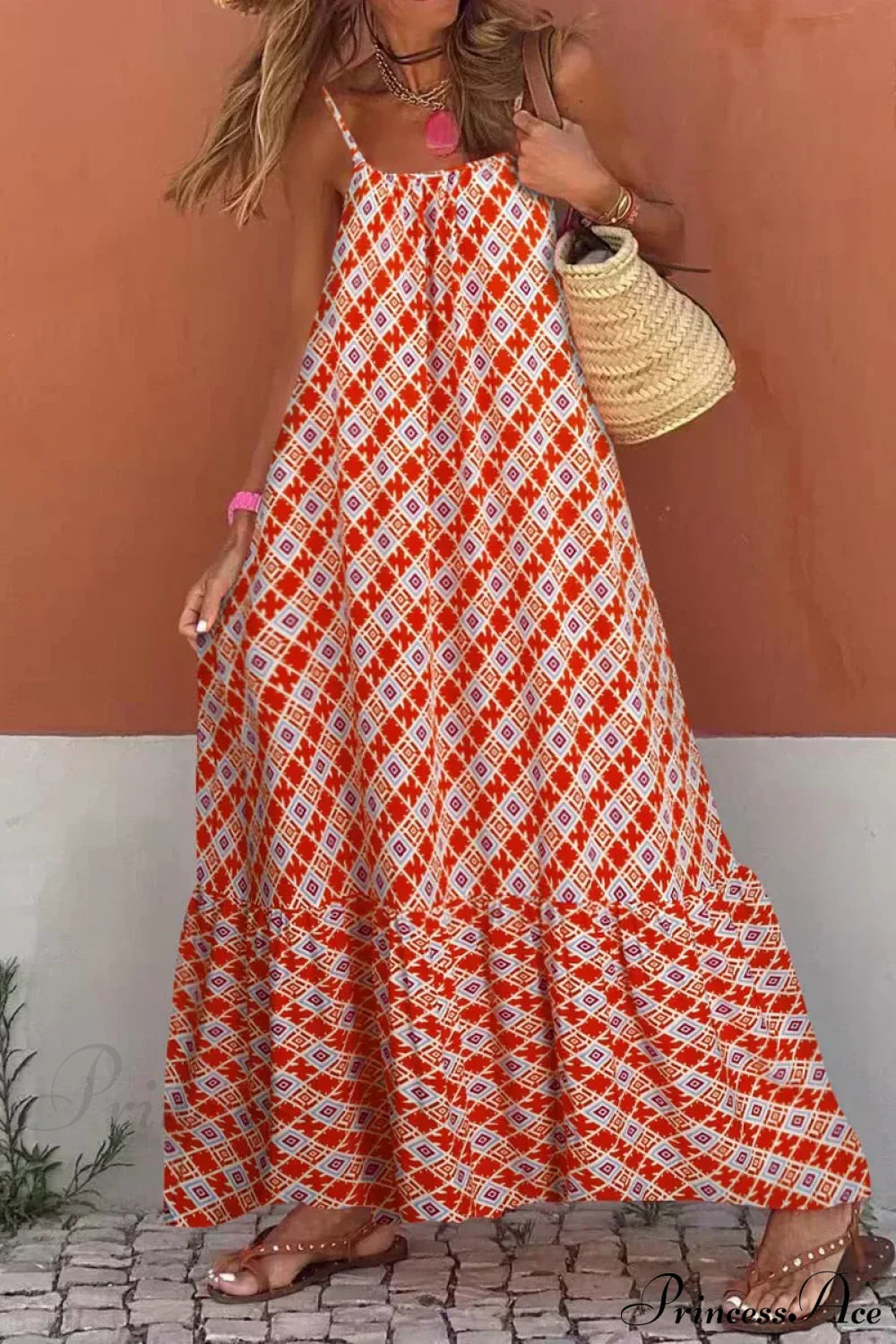 Sleeveless Print Summer Spaghetti Strap Boho Dress