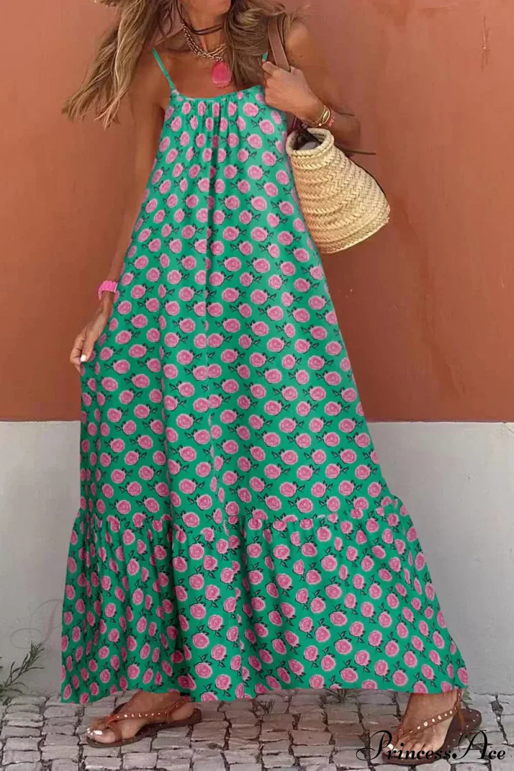 Sleeveless Print Summer Spaghetti Strap Boho Dress