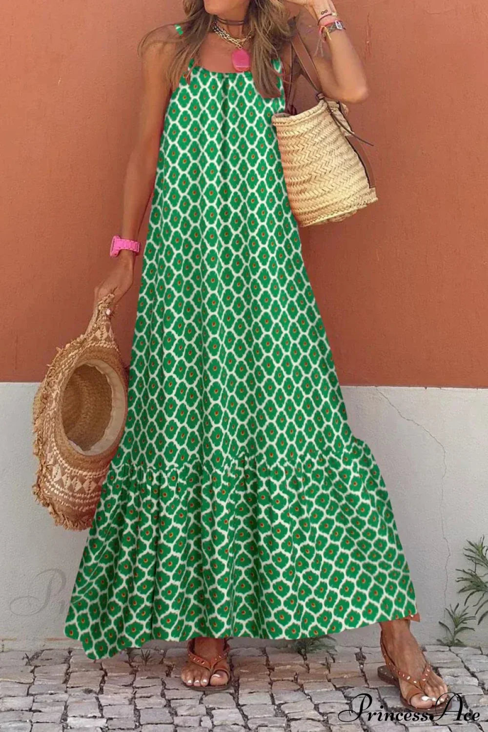 Sleeveless Print Summer Spaghetti Strap Boho Dress