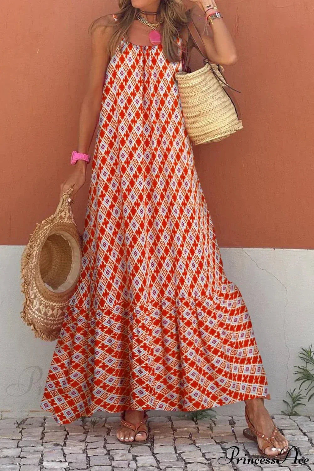 Sleeveless Print Summer Spaghetti Strap Boho Dress