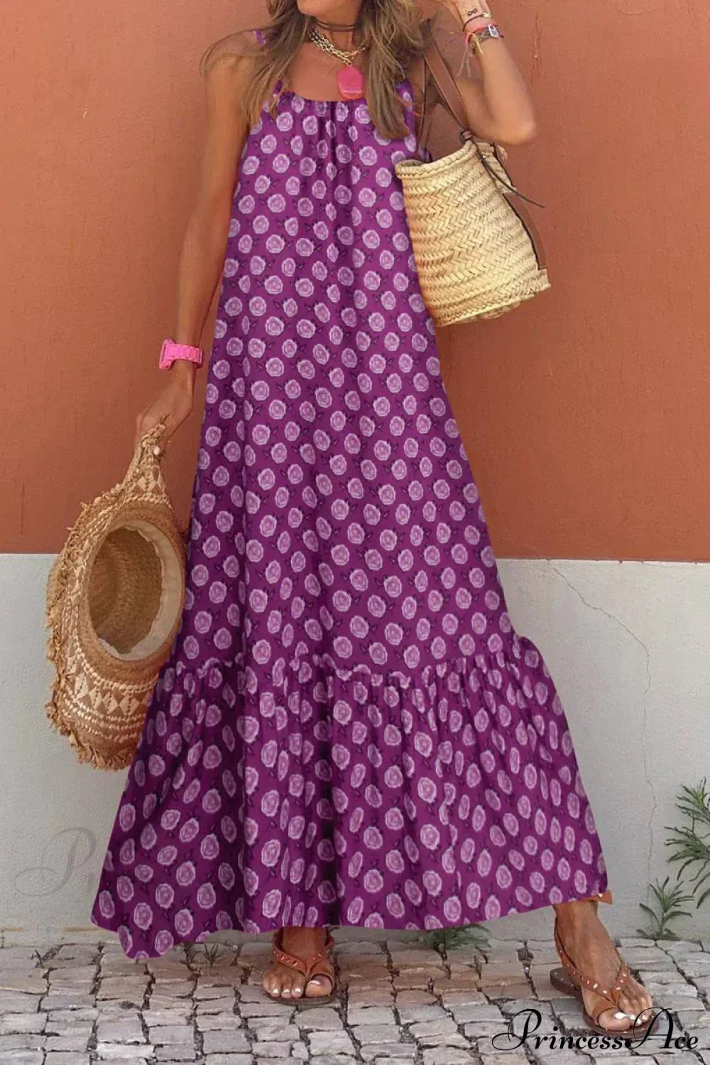 Sleeveless Print Summer Spaghetti Strap Boho Dress