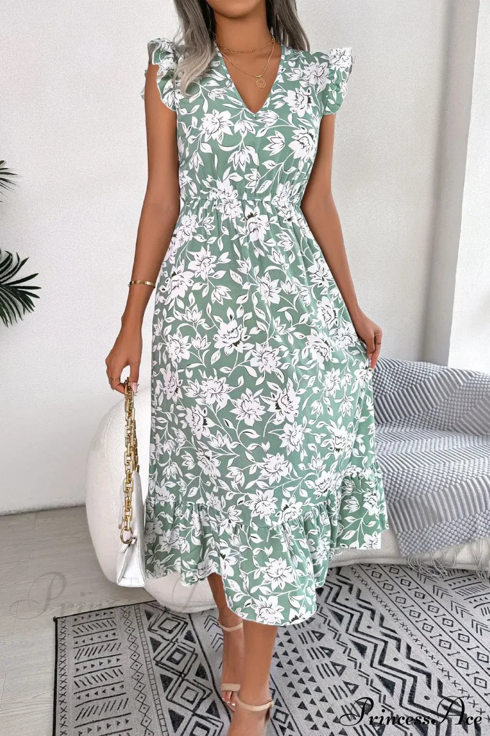 Sleeveless V Neck Summer A Line Midi Dress Boho Dress