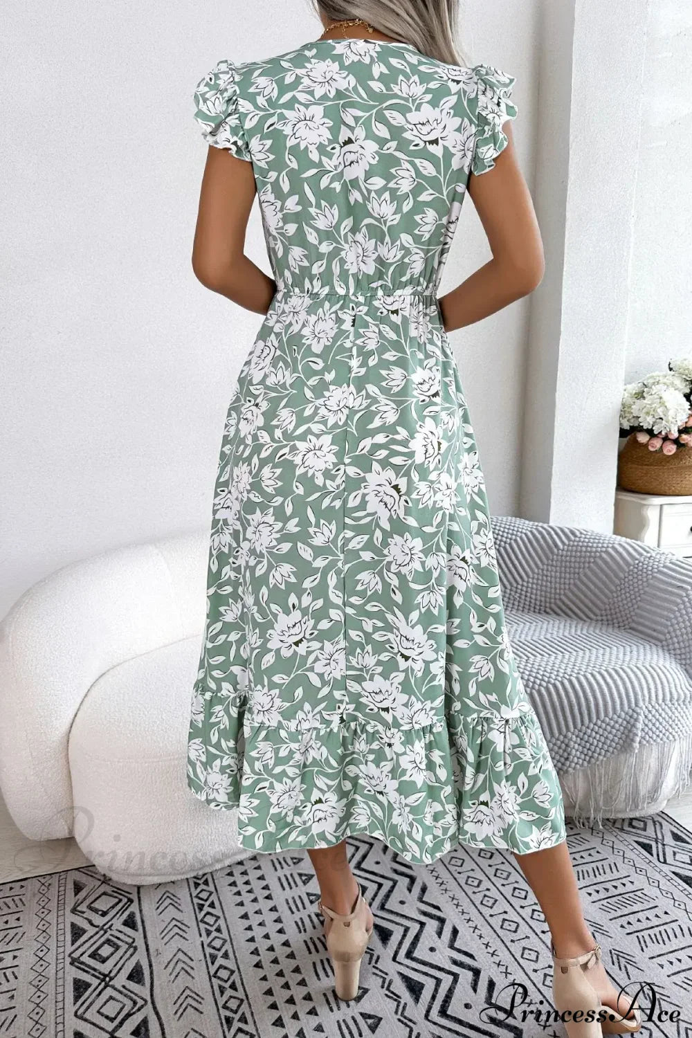 Sleeveless V Neck Summer A Line Midi Dress Boho Dress
