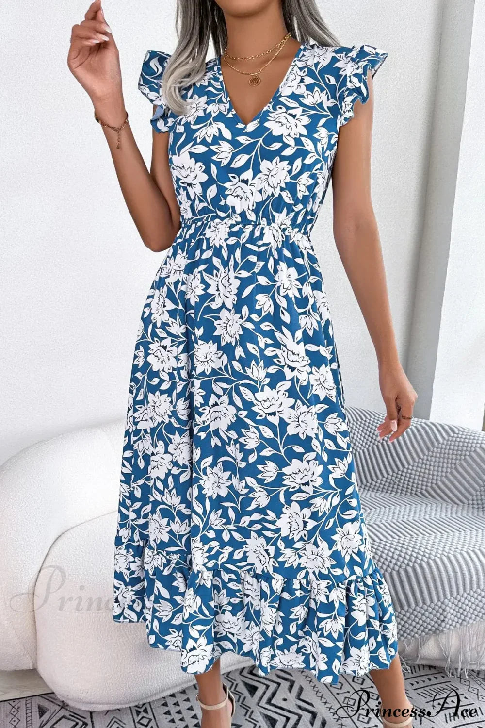 Sleeveless V Neck Summer A Line Midi Dress Boho Dress