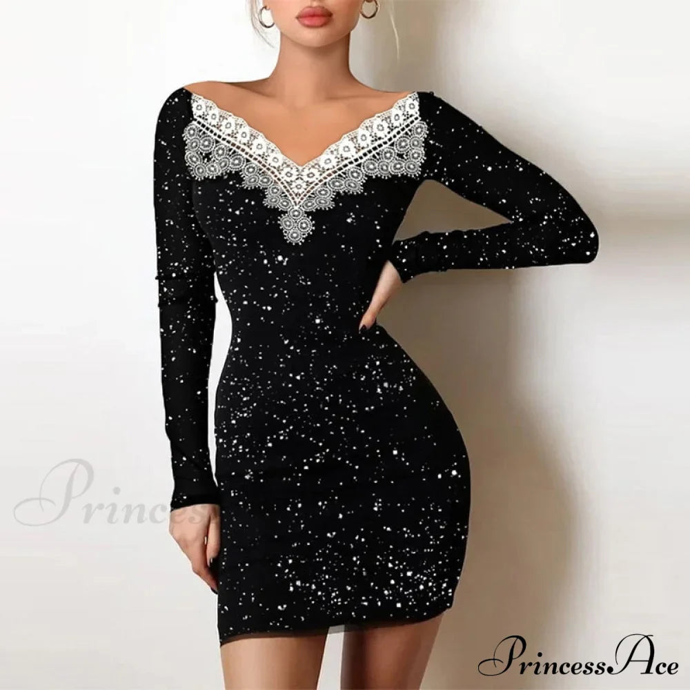 Slim-Fit Gown Silk Mini Off Hip Lace Shoulder Black Bag Party Bright Dress