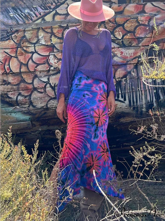 Slim Fit Hip-Hugging Charming Printed Slit Maxi Skirt