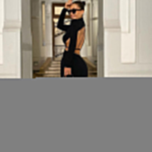 Unique High Neck Long Sleeve Cut Out Backless Midi Dress - Black