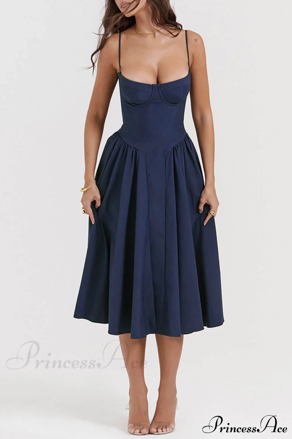 V-Neck Strapless Stylish Midi Dress
