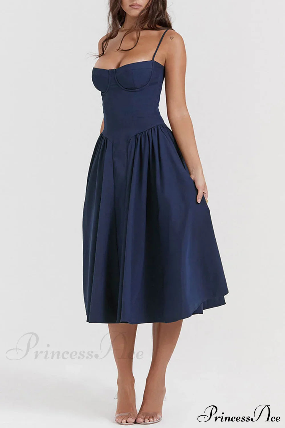 V-Neck Strapless Stylish Midi Dress