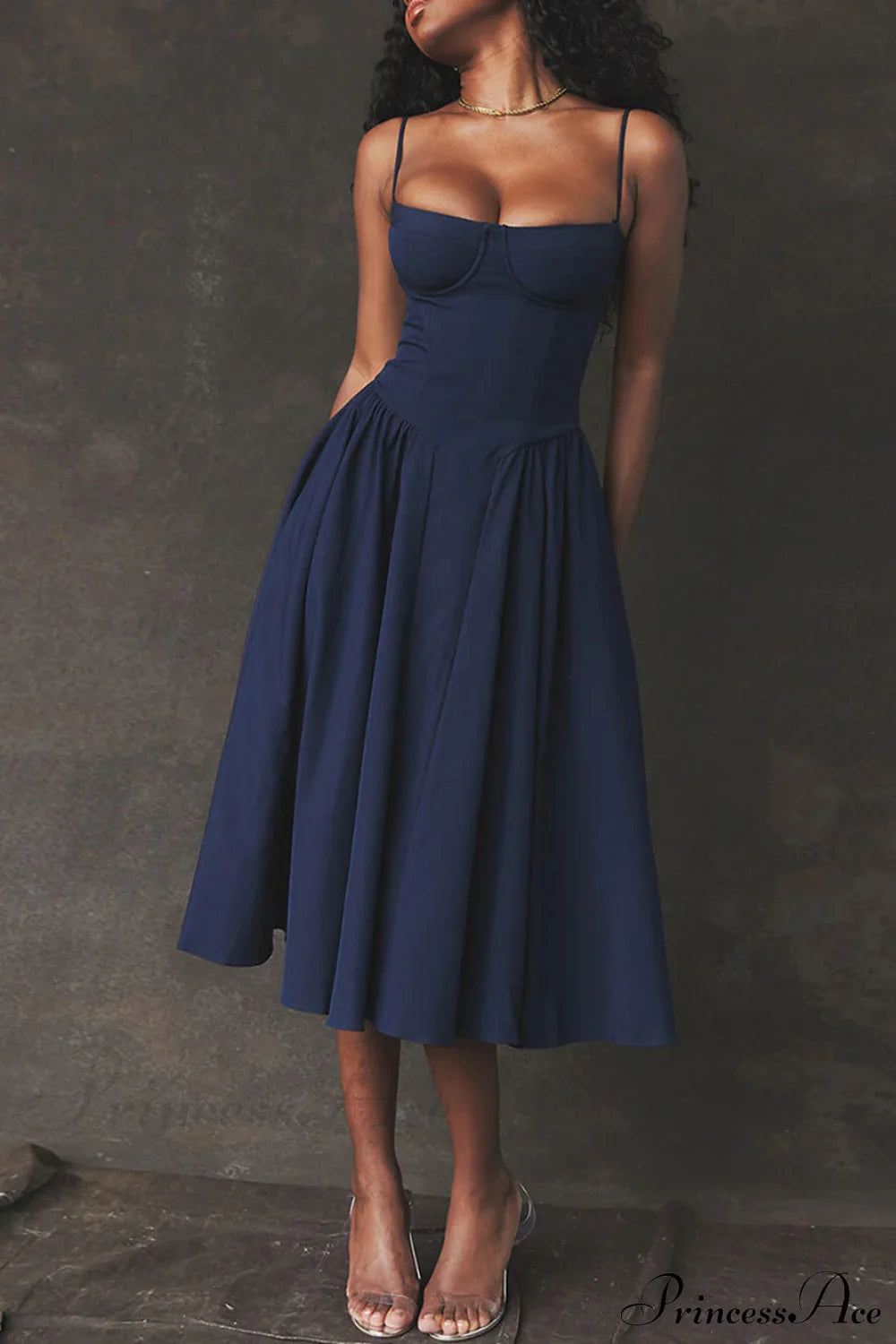 V-Neck Strapless Stylish Midi Dress