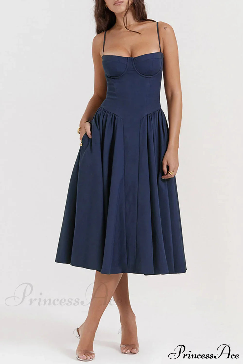 V-Neck Strapless Stylish Midi Dress