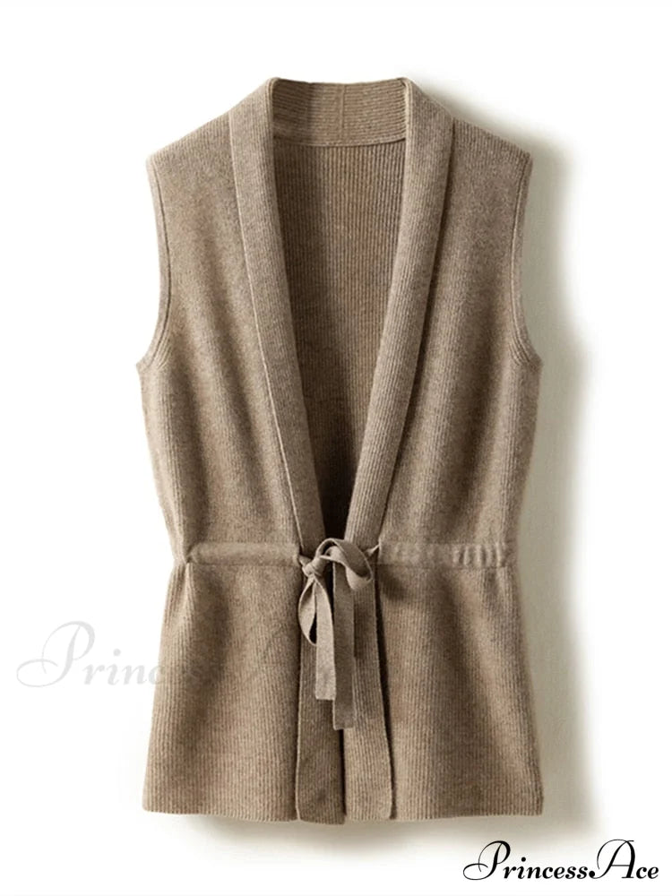 V-Neck Tie Vest Vest Women's Short Knit Cardigan