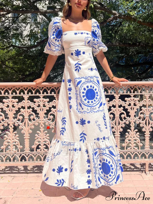 Vacation Puff Stylish Sleeve Midi Dress