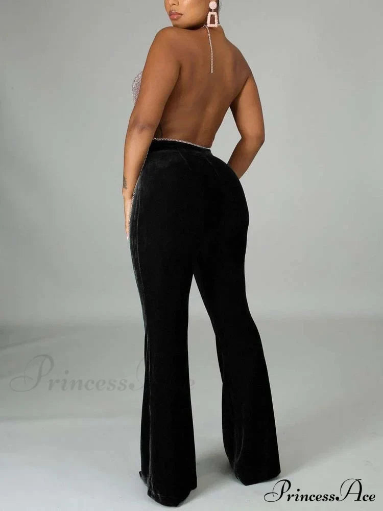 Velvet Velour Flared Bell Bottoms High Waist Pants