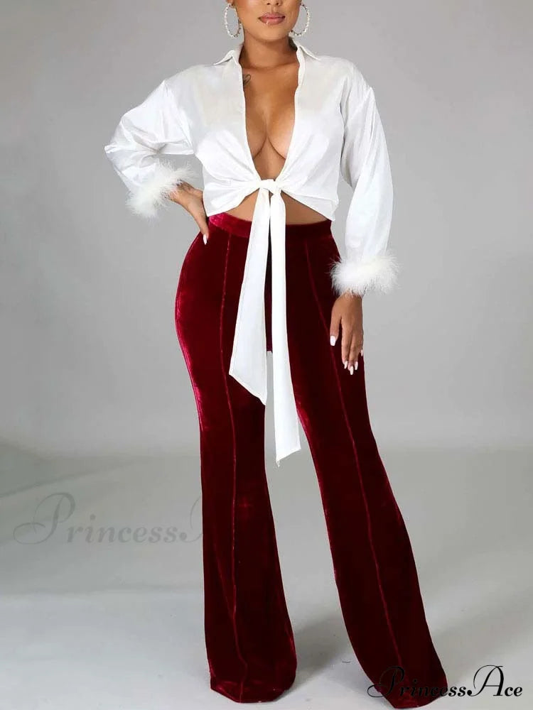 Velvet Velour Flared Bell Bottoms High Waist Pants