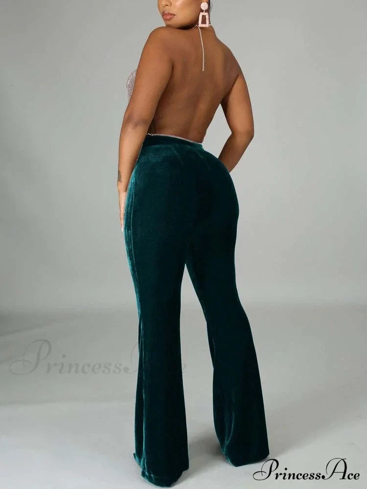 Velvet Velour Flared Bell Bottoms High Waist Pants