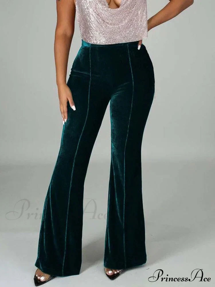 Velvet Velour Flared Bell Bottoms High Waist Pants