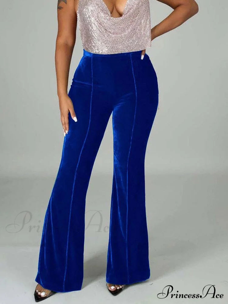 Velvet Velour Flared Bell Bottoms High Waist Pants