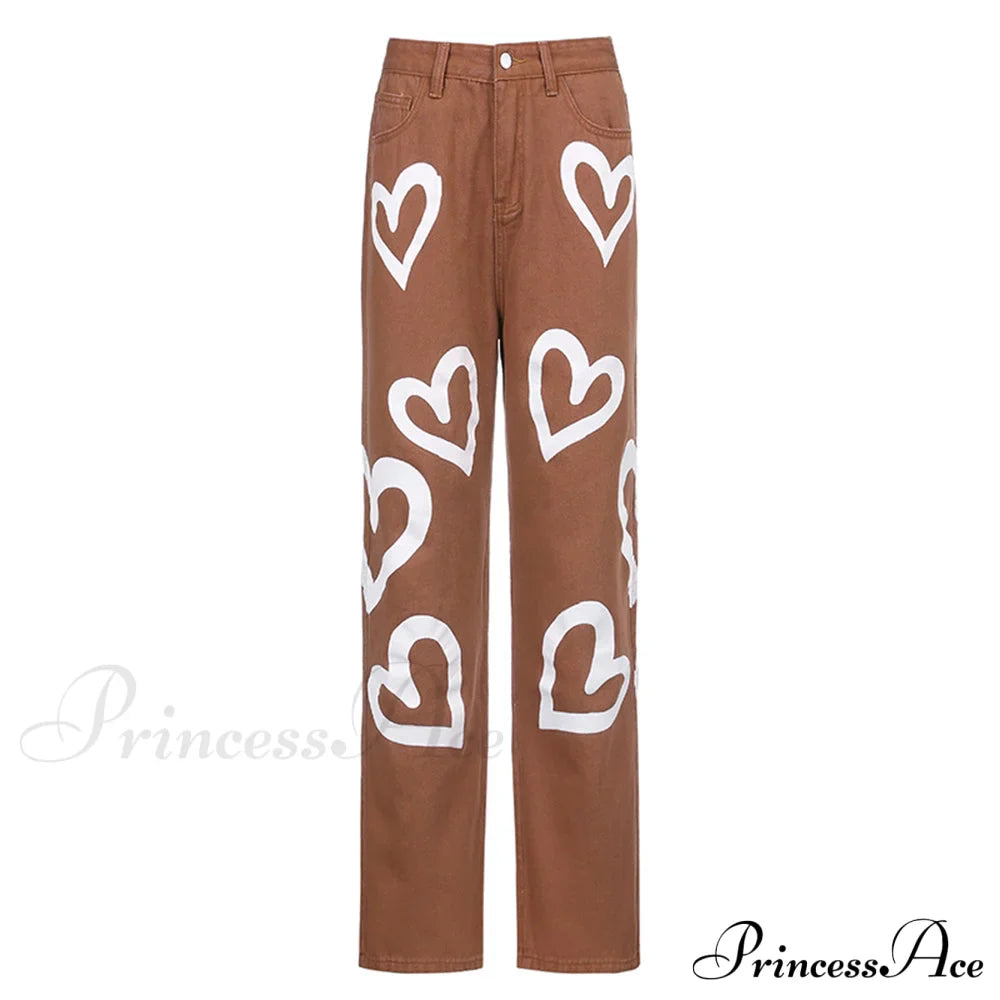 Vintage Blue Heart Printed Baggy Jeans