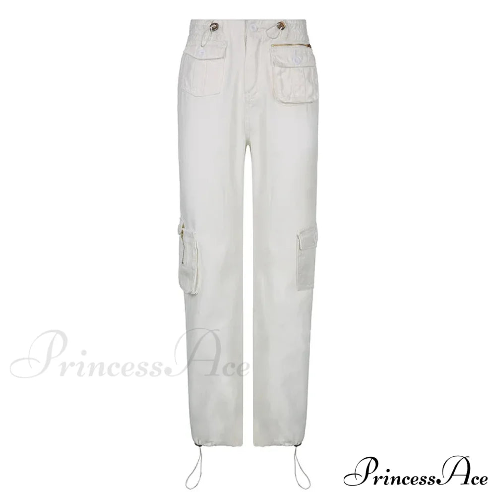 Vintage Cargo Baggy Streetwear Pockets Wide Leg Low Waist Casual Loose Y2k Denim Jean