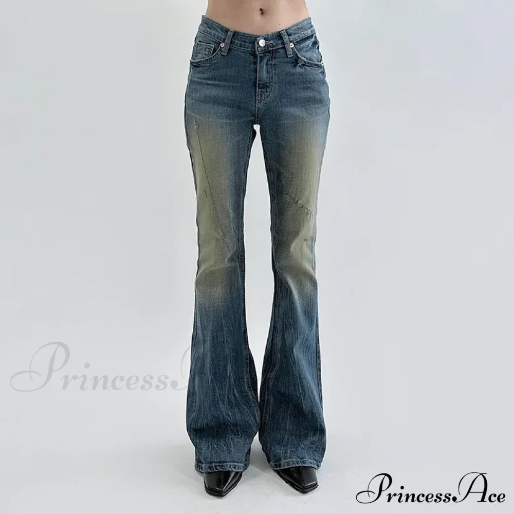 Vintage Denim Flare For Women Fashion Streetwear High Waist Hit Color Slim Female Autumn 2024 Jean