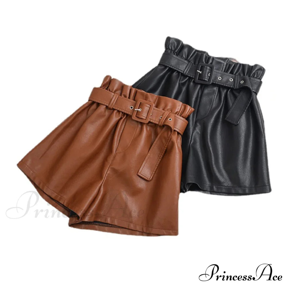 Vintage High Waist Faux Leather Shorts