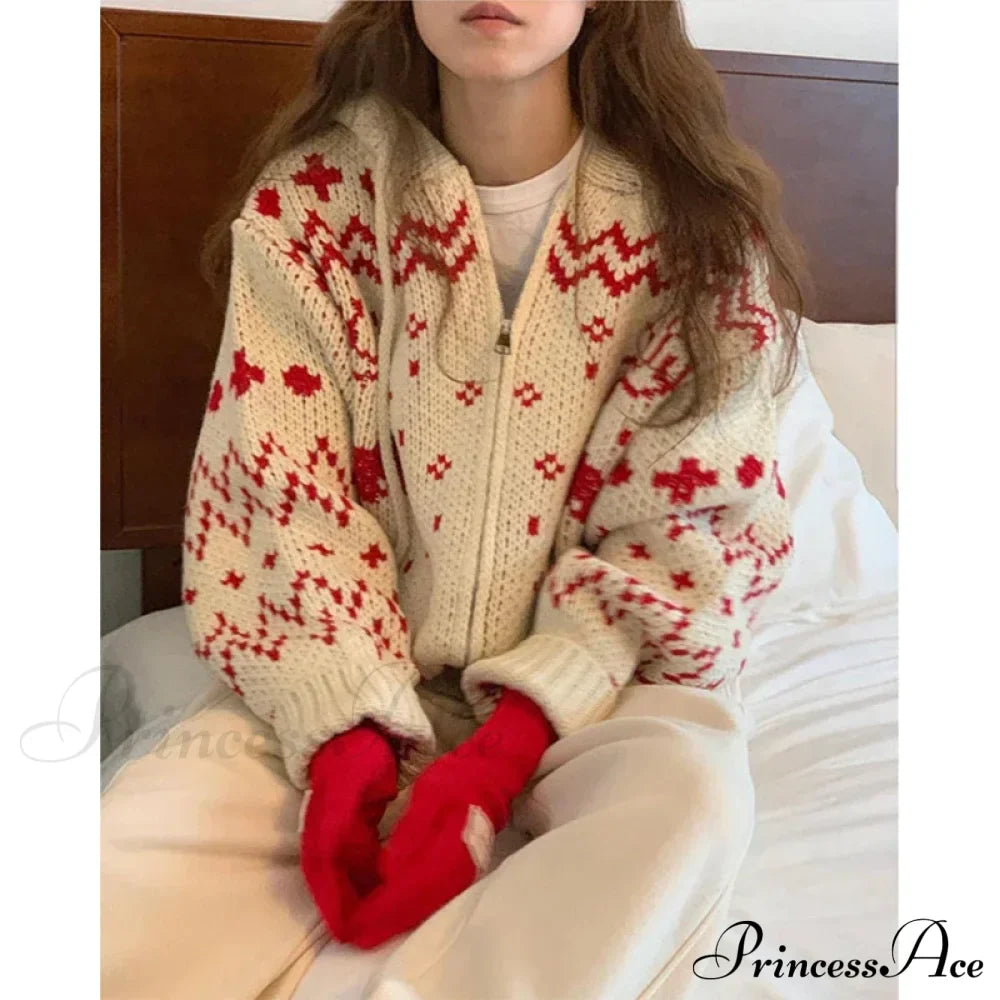 Vintage Hooded Jacquard Cardigan