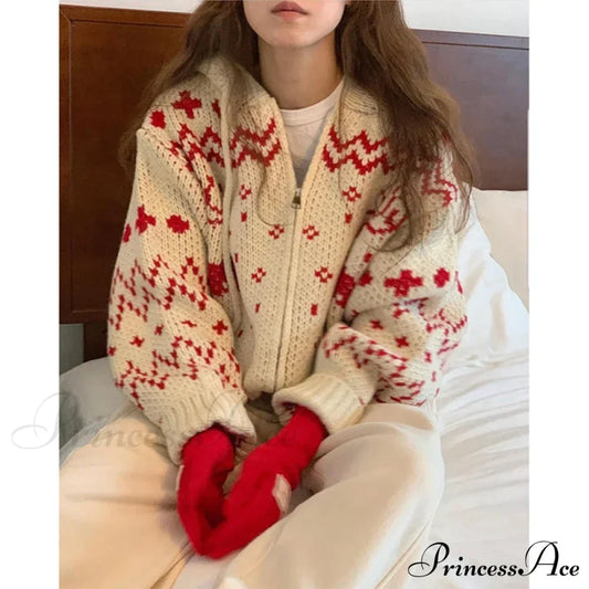 Vintage Hooded Jacquard Cardigan